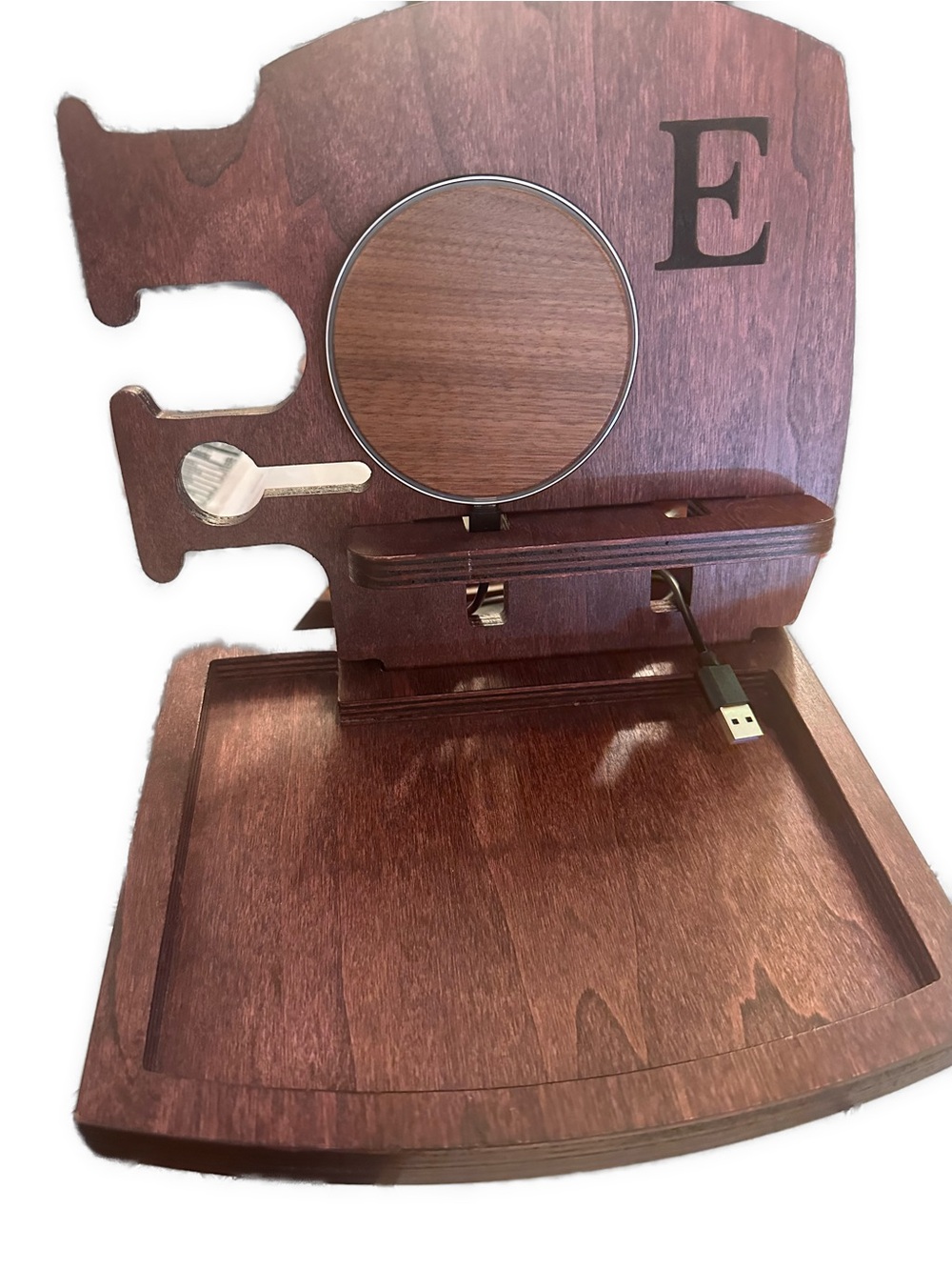 Monogrammed Wooden Valet Docking Station for phones. Apple Watch. Keys. Glasses